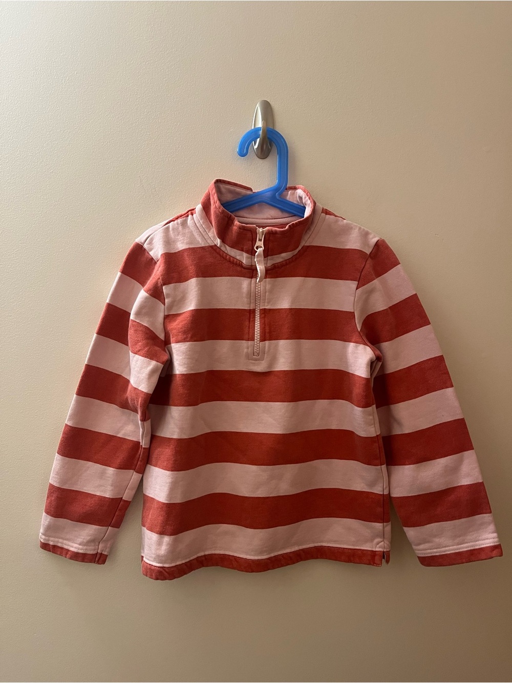Mini Boden Coral and Pink Striped quarter-Zip sweatshirt